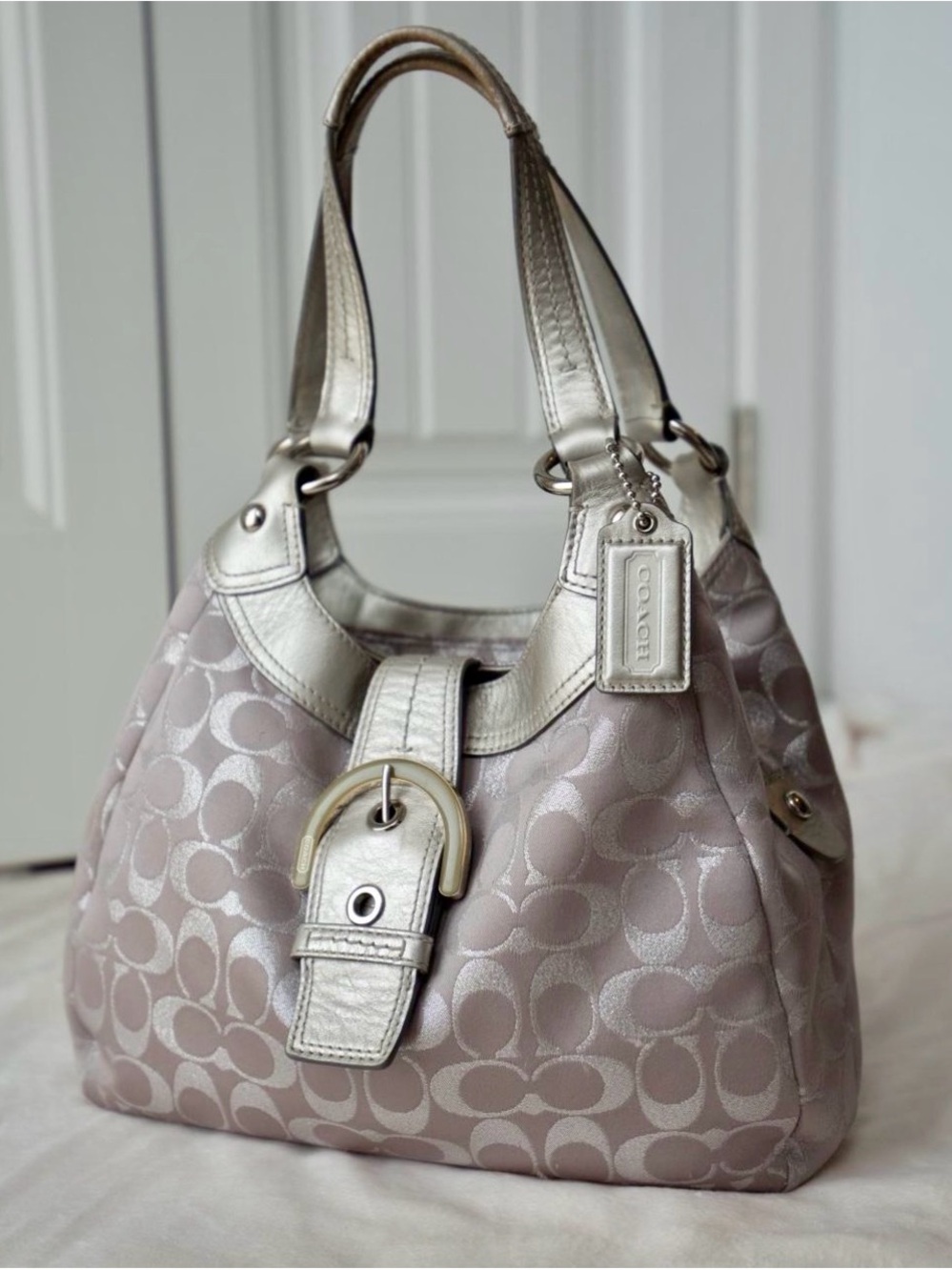 COACH SOHO Metallic Silver Logo Shoulder Bag